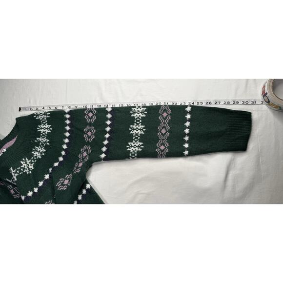 Sonoma Women’s XXL Supersoft Fair Isle Pullover Sweater Green Pink Long Sleeve - Picture 5 of 10